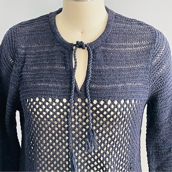 Eddie Bauer Nautical Open Weave Sweater- Navy Blue- Size Medium - Picture 2 of 7
